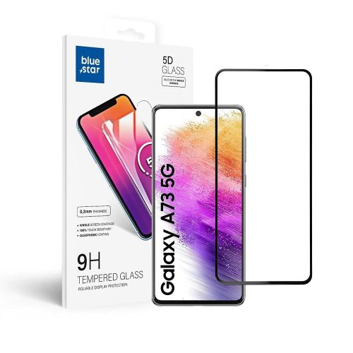 Samsung Galaxy A73 5G üvegfólia, tempered glass, előlapi, 5D, edzett, hajlított, fekete kerettel, BlueStar