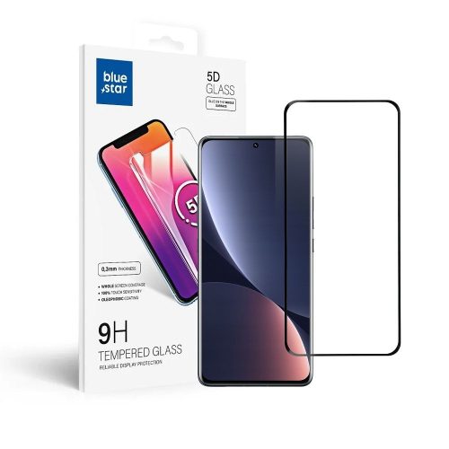 Xiaomi 12 Pro 5G üvegfólia, tempered glass, előlapi, 5D, edzett, hajlított, fekete kerettel, BlueStar