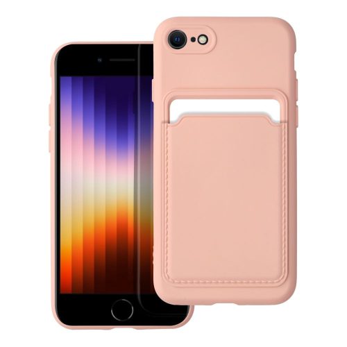 iPhone 7 / 8 / SE 2020 / SE2022 szilikon tok, hátlap tok, telefon tok, bankkártya tartóval, rózsaszín / barackvirág, Card