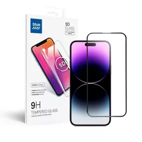   iPhone 14 Pro Max üvegfólia, tempered glass, előlapi, 5D, edzett, hajlított, fekete kerettel, BlueStar