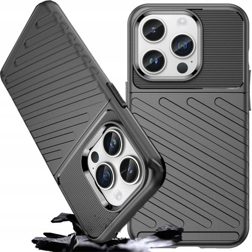 iPhone 14 Pro Max szilikon tok, hátlap tok, ütésálló, fekete, Thunder