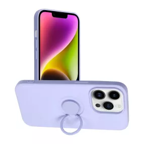   iPhone 14 Pro szilikon tok, hátlaptok, telefon tok, velúr belsővel, gyűrűvel, matt, lila, Silicone Ring