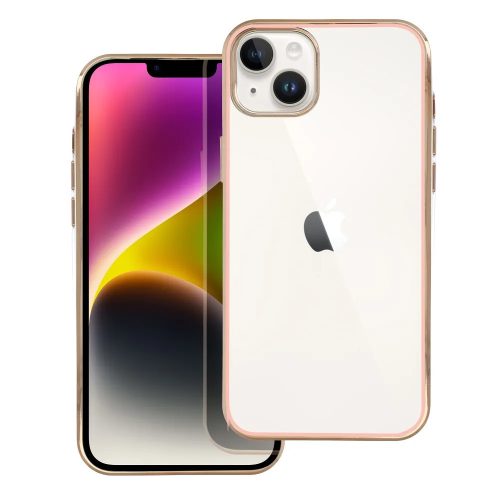 iPhone 14 szilikon tok, hátlap tok, telefon tok, átlátszó, rózsaszín keretes, Lux