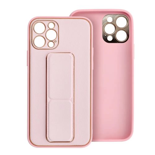 iPhone 14 Pro hátlap tok, telefon tok, műbőr, kitámasztható, rózsaszín, Leather