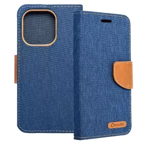   iPhone 14 Pro Max könyvtok, fliptok, telefon tok, mágneszáras, bankkártya tartós, kék, Canvas