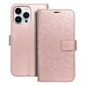   iPhone 14 Pro Max könyvtok, fliptok, telefon tok, mágneszáras, bankkártyatartós, mandala mintás, rose gold, Forcell Mezzo
