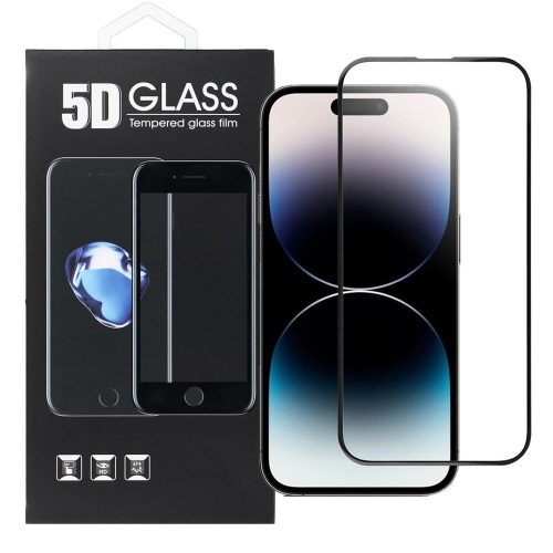 iPhone 14 Pro üvegfólia, tempered glass, előlapi, 5D, edzett, hajlított, fekete kerettel