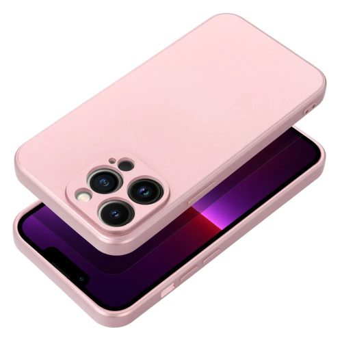 iPhone 14 szilikon tok, hátlaptok, telefon tok, mikroszálas belsővel, rózsaszín, Metallic