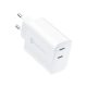 Hálózati töltőfej, adapter, 2DB USB-C (Type-C) port, PD és QC 4.0 standard, fehér, 3A, 35W, Forcell TFK-TC-35WPD