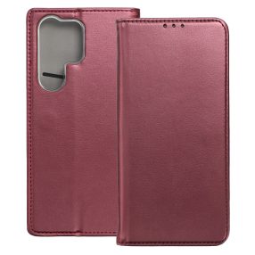   Samsung Galaxy S23 Ultra 5G könyvtok, fliptok, telefon tok, bankkártyatartós, mágneszáras, bordó, Smart Magneto
