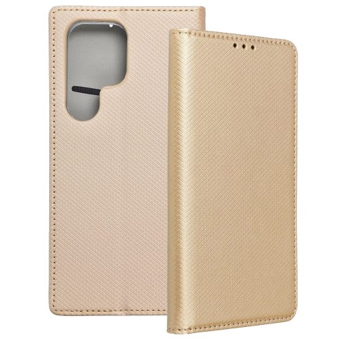 Samsung Galaxy S23 Ultra 5G könyvtok, fliptok, telefon tok, bankkártyatartós, mágneszáras, arany, Smart Case book