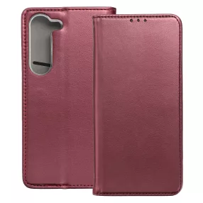   Samsung Galaxy S23 5G könyvtok, fliptok, telefon tok, bankkártyatartós, mágneszáras, bordó, Smart Magneto