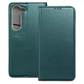  Samsung Galaxy S23 5G könyvtok, fliptok, telefon tok, bankkártyatartós, mágneszáras, zöld, Smart Magneto