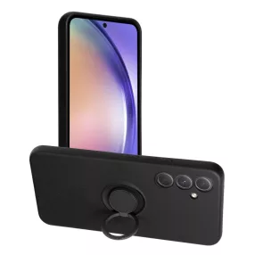   Samsung Galaxy A54 5G szilikon tok, hátlaptok, telefon tok, velúr belsővel, gyűrűvel, matt, fekete, Silicone Ring