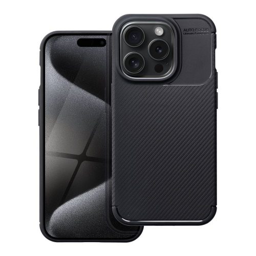 iPhone 15 Pro szilikon tok, hátlaptok, telefon tok, karbon mintás, fekete, Carbon Premium