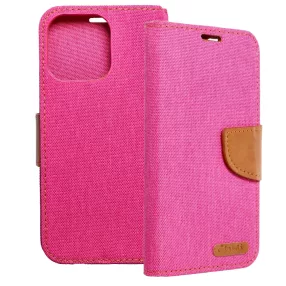   iPhone 15 Pro Max könyvtok, fliptok, telefon tok, mágneszáras, bankkártya tartós, rózsaszín, Canvas