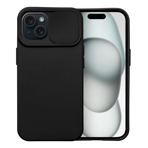 iPhone 15 Plus szilikon tok, hátlap tok, kamera védelemmel, fekete, SLIDE Case