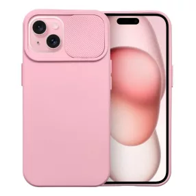   iPhone 15 Plus szilikon tok, hátlap tok, kamera védelemmel, rózsaszín, SLIDE Case