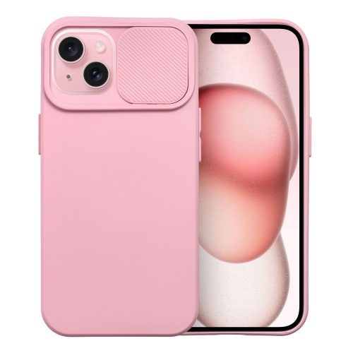 iPhone 15 Plus szilikon tok, hátlap tok, kamera védelemmel, rózsaszín, SLIDE Case