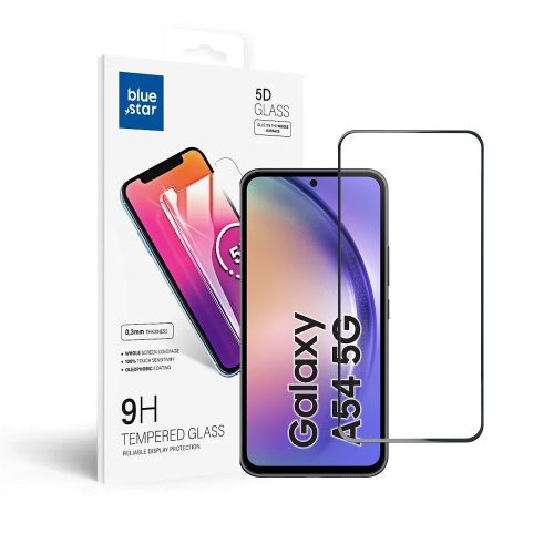 Samsung Galaxy A54 5G üvegfólia, tempered glass, előlapi, 5D, edzett, hajlított, fekete kerettel, BlueStar