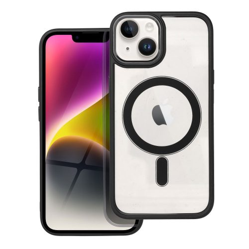 iPhone 14 hátlaptok, telefon tok, MagSafe kompatibilis, átlátszó, fekete kerettel, Color Edge Mag Cover