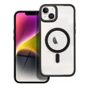   iPhone 14 Plus hátlaptok, telefon tok, MagSafe kompatibilis, átlátszó, fekete kerettel, Color Edge Mag Cover