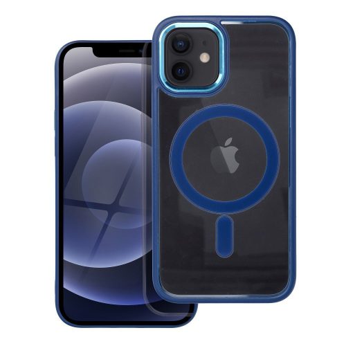 iPhone 12 / 12 Pro hátlaptok, telefon tok, MagSafe kompatibilis, átlátszó, kék kerettel, Color Edge Mag Cover