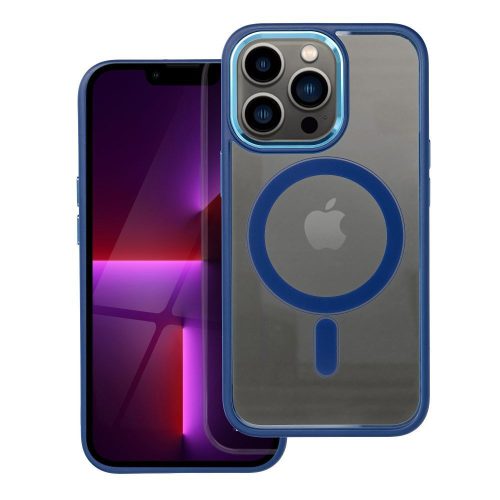 iPhone 13 Pro hátlaptok, telefon tok, MagSafe kompatibilis, átlátszó, kék kerettel, Color Edge Mag Cover