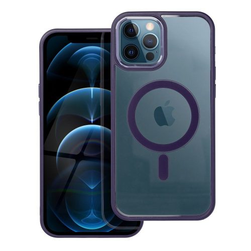 iPhone 12 Pro Max hátlaptok, telefon tok, MagSafe kompatibilis, átlátszó, lila kerettel, Color Edge Mag Cover