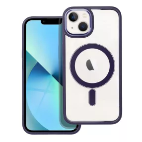   iPhone 13 hátlaptok, telefon tok, MagSafe kompatibilis, átlátszó, lila kerettel, Color Edge Mag Cover