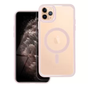   iPhone 11 Pro Max hátlaptok, telefon tok, MagSafe kompatibilis, átlátszó, púderrózsaszín kerettel, Color Edge Mag Cover