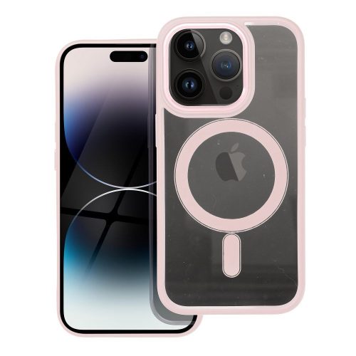 iPhone 14 Pro hátlaptok, telefon tok, MagSafe kompatibilis, átlátszó, púderrózsaszín kerettel, Color Edge Mag Cover