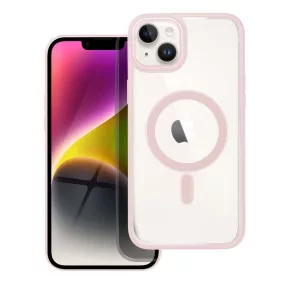   iPhone 14 Plus hátlaptok, telefon tok, MagSafe kompatibilis, átlátszó, púderrózsaszín kerettel, Color Edge Mag Cover