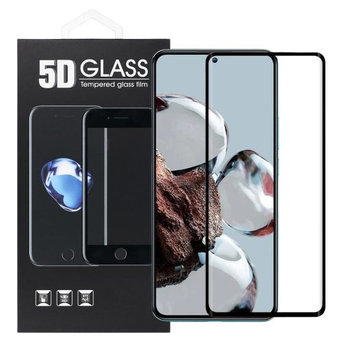 Xiaomi 12T 5G / 12T Pro 5G üvegfólia, tempered glass, előlapi, 5D, edzett, hajlított, fekete kerettel