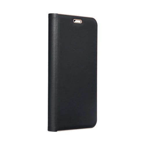 Xiaomi Redmi 13C / Poco C65 könyvtok, fliptok, telefon tok, bankkártyatartós, mágneszáras, karbon mintás, velúr belsővel, fekete-arany, Luna Book