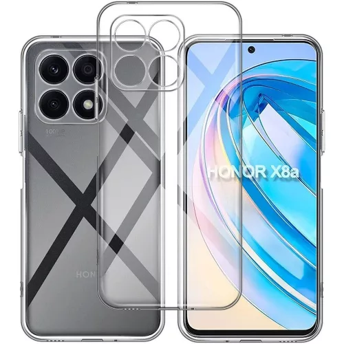 Honor X8a szilikon tok, hátlaptok, telefon tok, vastag, átlátszó, kamera védelemmel, 2mm