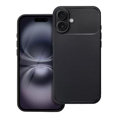 iPhone 16 Plus szilikon tok, hátlaptok, telefon tok, karbon mintás, fekete, Carbon Premium