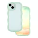 iPhone 15 hátlap tok, telefon tok, hullámos keret, átlátszó / zöld, Wave