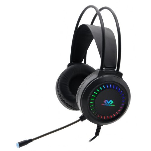 Miccell VQ-M08 gamer fejhallgató mikrofonnal, USB-A / 3.5mm jack csatlakozóval, fekete, RGB fénnyel