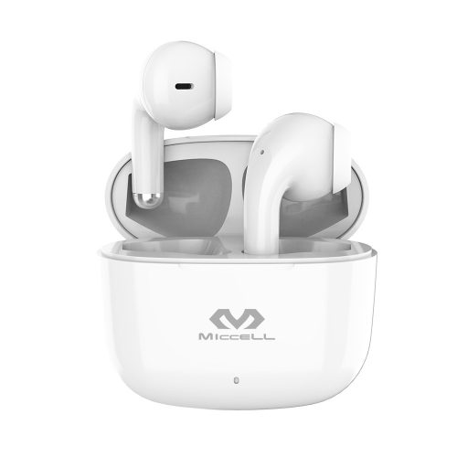 Vezeték nélküli fülhallgató, stereo bluetooth headset töltőtokkal, TWS, fehér, Miccell VQ-BH69