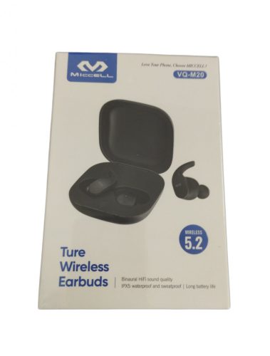 Vezeték nélküli fülhallgató, stereo bluetooth headset töltőtokkal, TWS, fekete, Miccell VQ-M20