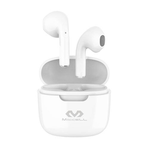 Vezeték nélküli fülhallgató, stereo bluetooth headset töltőtokkal, TWS, fehér, Miccell VQ-BH11