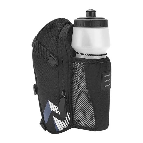 Kerékpáros mobiltelefon tartó, táska, vízálló, bicikli ülésre rögzíthető, palack tartóval, fekete, 1,8L, Sahoo (131395-A) 