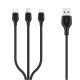 iPhone adatkábel, töltőkábel, iPhone 8pin, lightning, Type-C, Micro usb, 3in1, fekete, 2.1A 1m, XO NB103