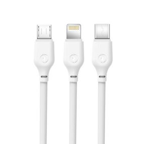   iPhone adatkábel, töltőkábel, iPhone 8pin, lightning, Type-C, Micro usb, 3in1, fehér, 2.1A 1m, XO NB103