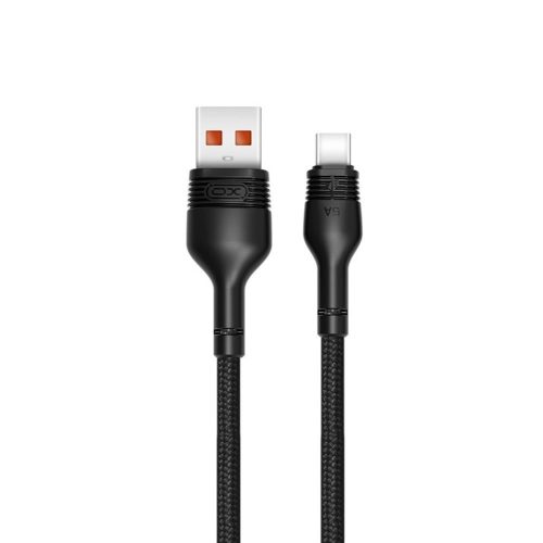 USB-C (Type-C) adatkábel, töltőkábel, USB-USB-C, szövet bevonat, fekete, 5A 1m, XO NB55