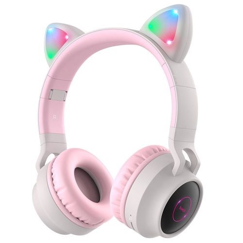 Vezeték nélküli fejhallgató, szürke-rózsaszín, Hoco W27 Cat