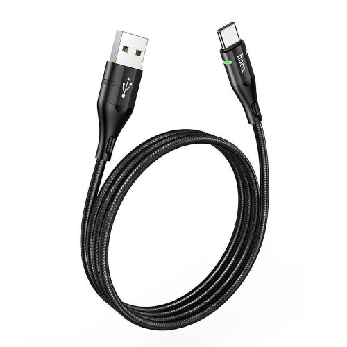USB-C (Type-C) adatkábel, töltőkábel, USB-USB-C, LED-es, fekete, 3A 1.2m, Hoco U93