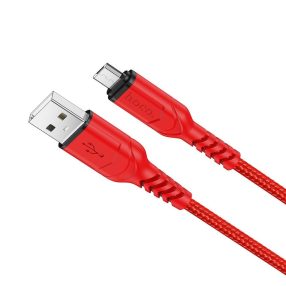   Micro USB adatkábel, töltőkábel, gyorstöltő, szövet bevonat, piros, 2.4A 1m, Hoco X59