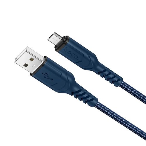 Micro USB adatkábel, töltőkábel, gyorstöltő, szövet bevonat, kék, 2.4A 1m, Hoco X59